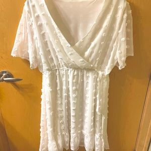 White Swiss dot wrap dress